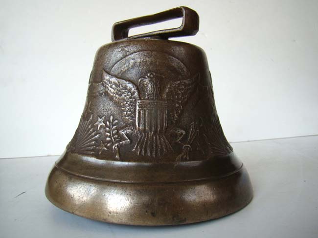 An antique cast brass Civil War era bell with American eagle motif circa 1860-1865